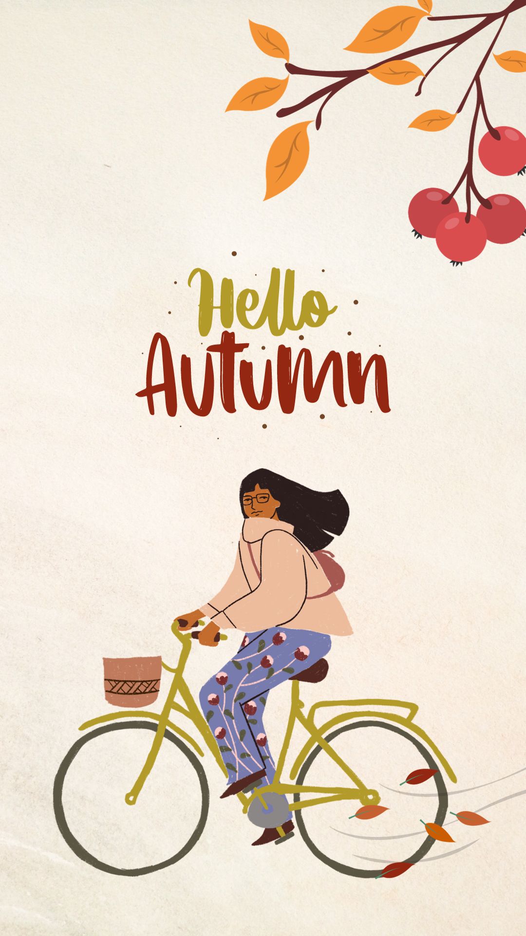 hello autumn phone wallpaper bycicle woman