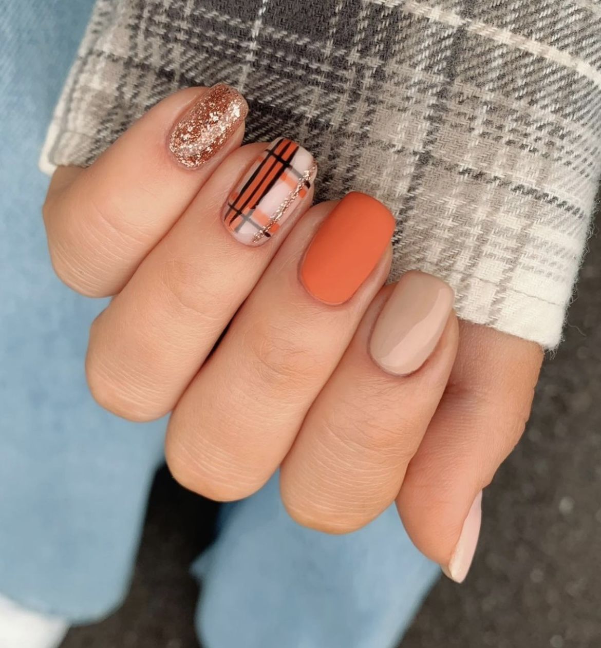 orange plaid pattern nails orange plaid pattern nails