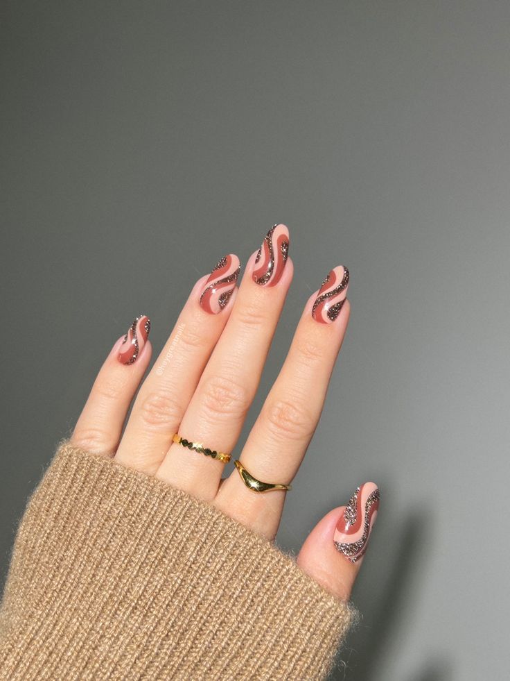 Brown Glitter Swirls brown glitter swirls fall nail designs