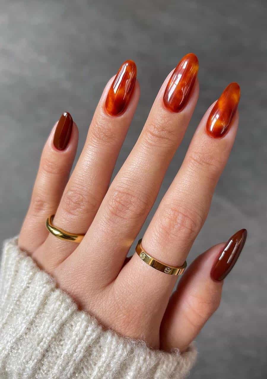 Tortoise Fall Almond Nails Tortoise Fall Almond Nails