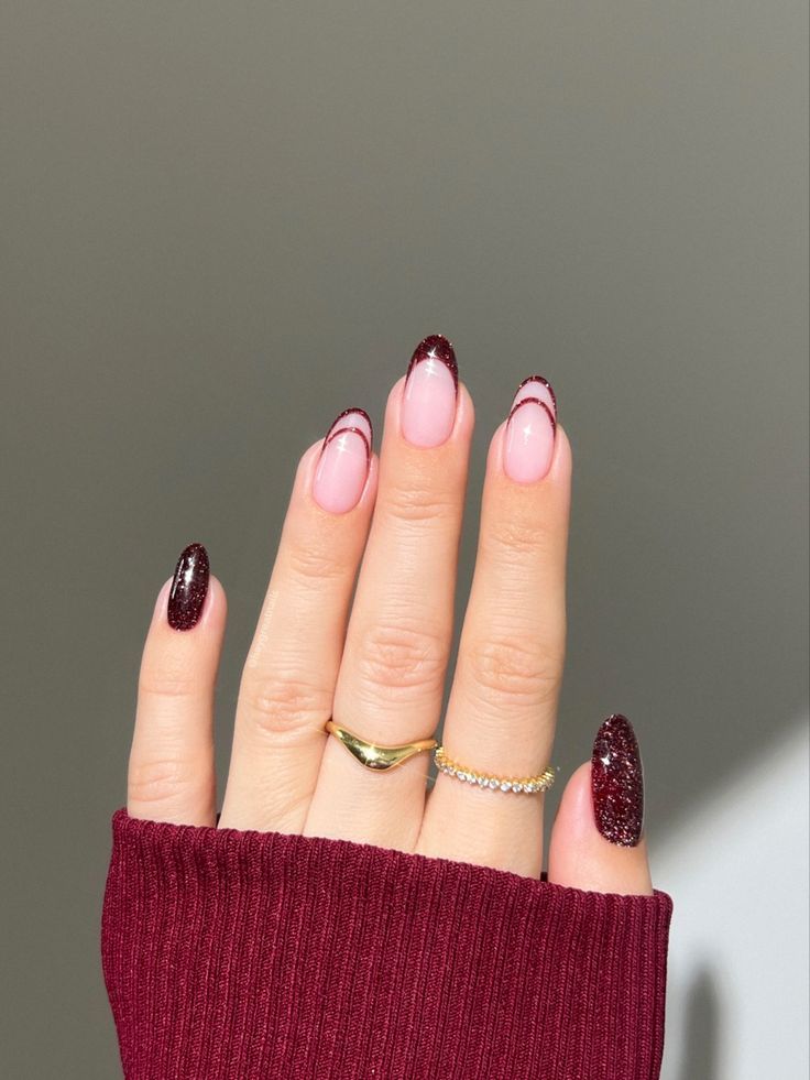 sparkly cherry mocha nails Sparkly Cherry Mocha Fall Nail Ideas