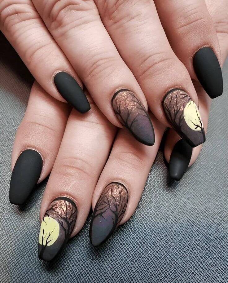 Full Moon Black Halloween Nails Full Moon Black Halloween Nails