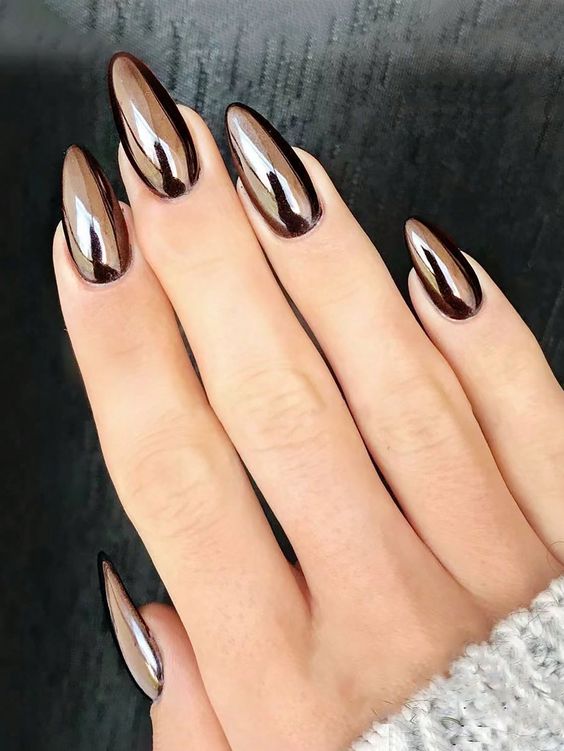 chrome nails in warm tones chrome nails in warm tones