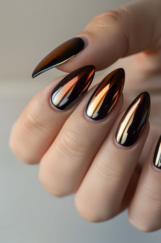 dark chrome fall nails dark chrome fall nails