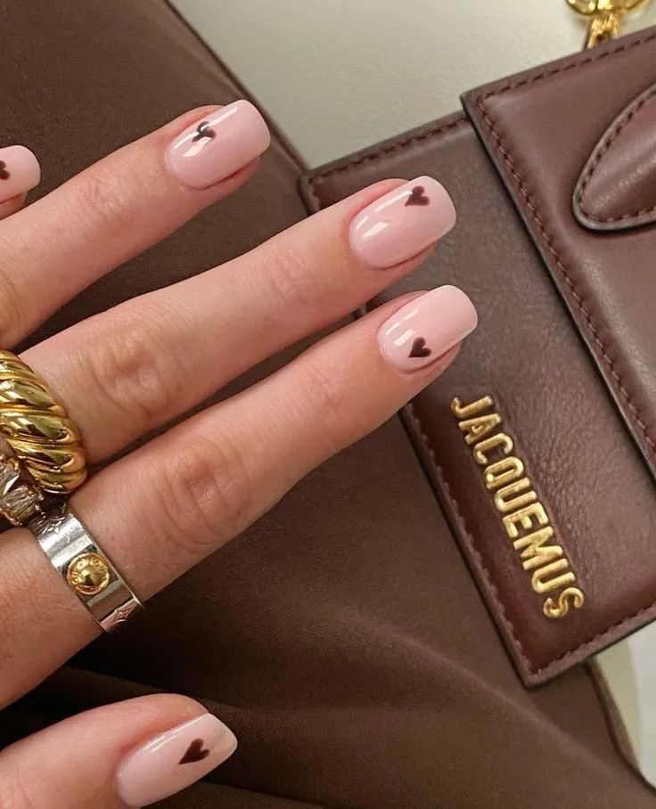 Simple Autumn nails with cute hearts Simple Autumn nails with cute hearts