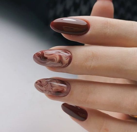 coffee swirl with nude fall nails coffee swirl with nude fall nails