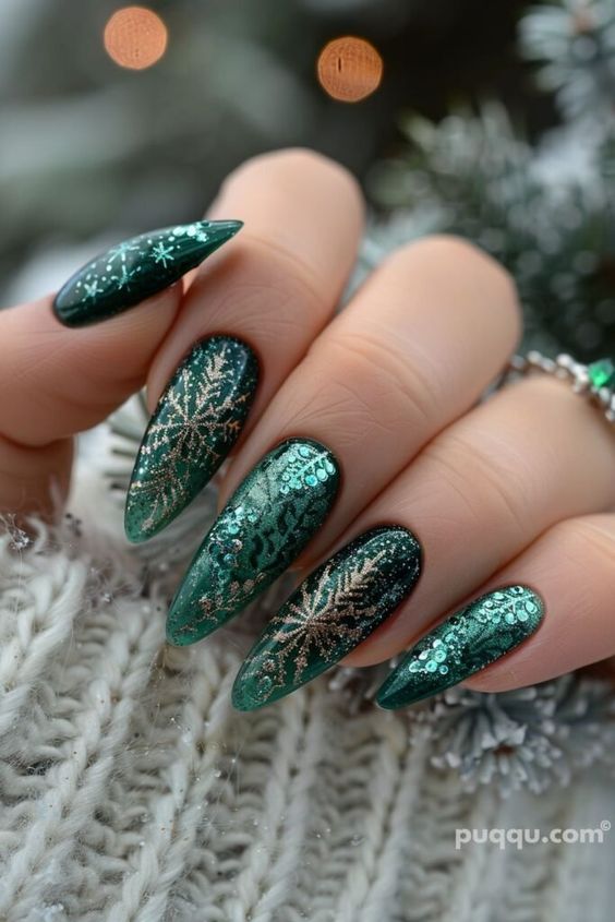 Green glitter nails sales