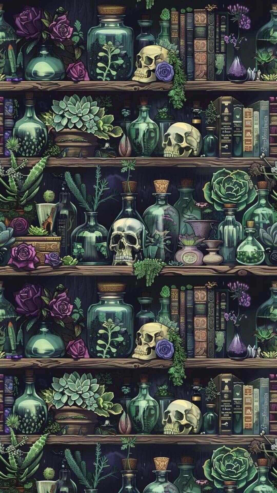 halloween phone wallpaper - skulls and plants 1