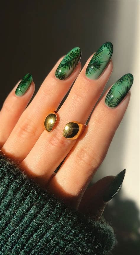 light green nails with pine tree light green nails with pine tree