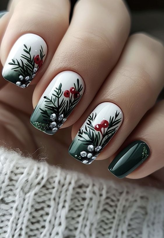 red winter berries on christmas nails red winter berries on christmas nails