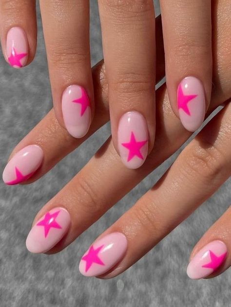 Pink Nails with Star Designs Pink Nails with Star Designs