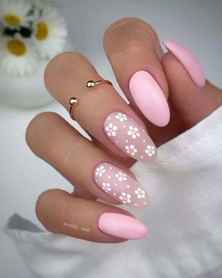 pastel pink nails with flowers pastel pink nails with flowers