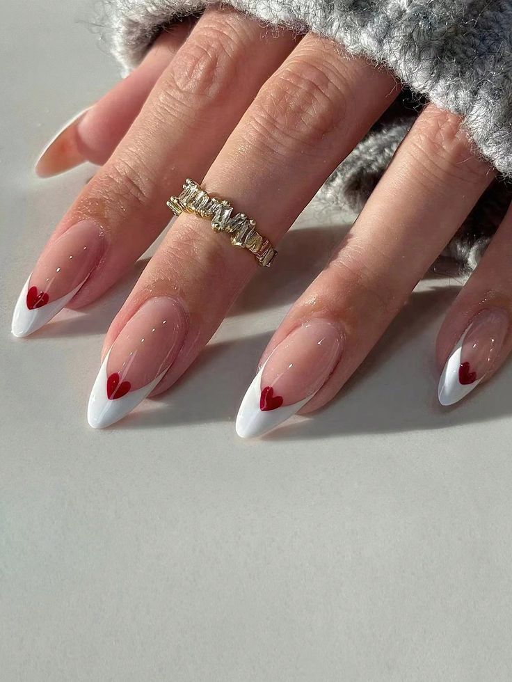 Valentines day heart french tip nails Valentines day heart french tip nails
