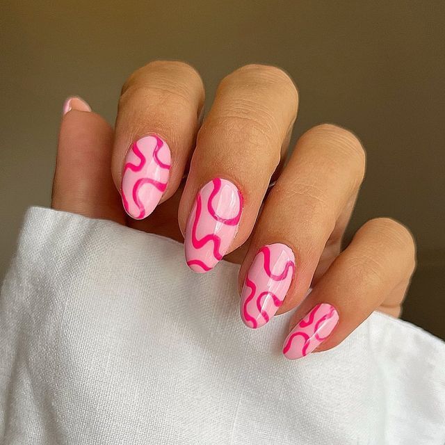 light pink nails with vibrant line art light pink nails with vibrant line art