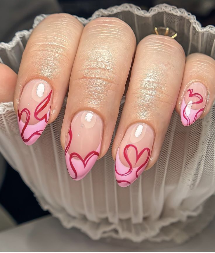 line art heart nails line art heart nails