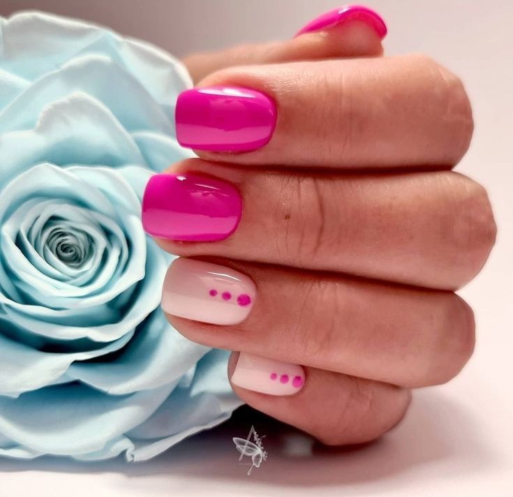 short pink nails with polka dots short pink nails with polka dots
