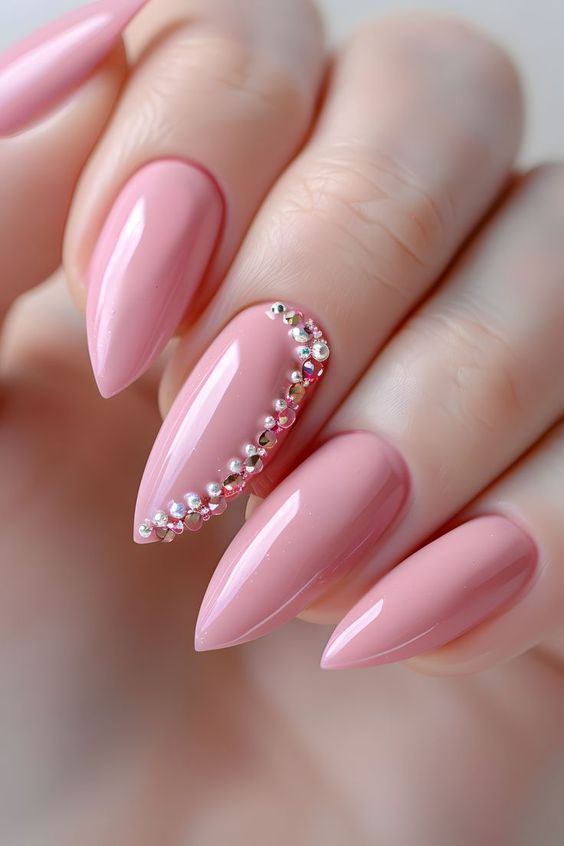 soft pink nail design idea with crystals soft pink nail design idea with crystals