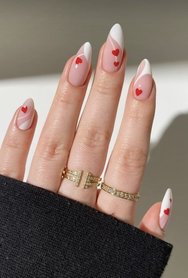 tiny red hearts and lines nails tiny red hearts and lines nails