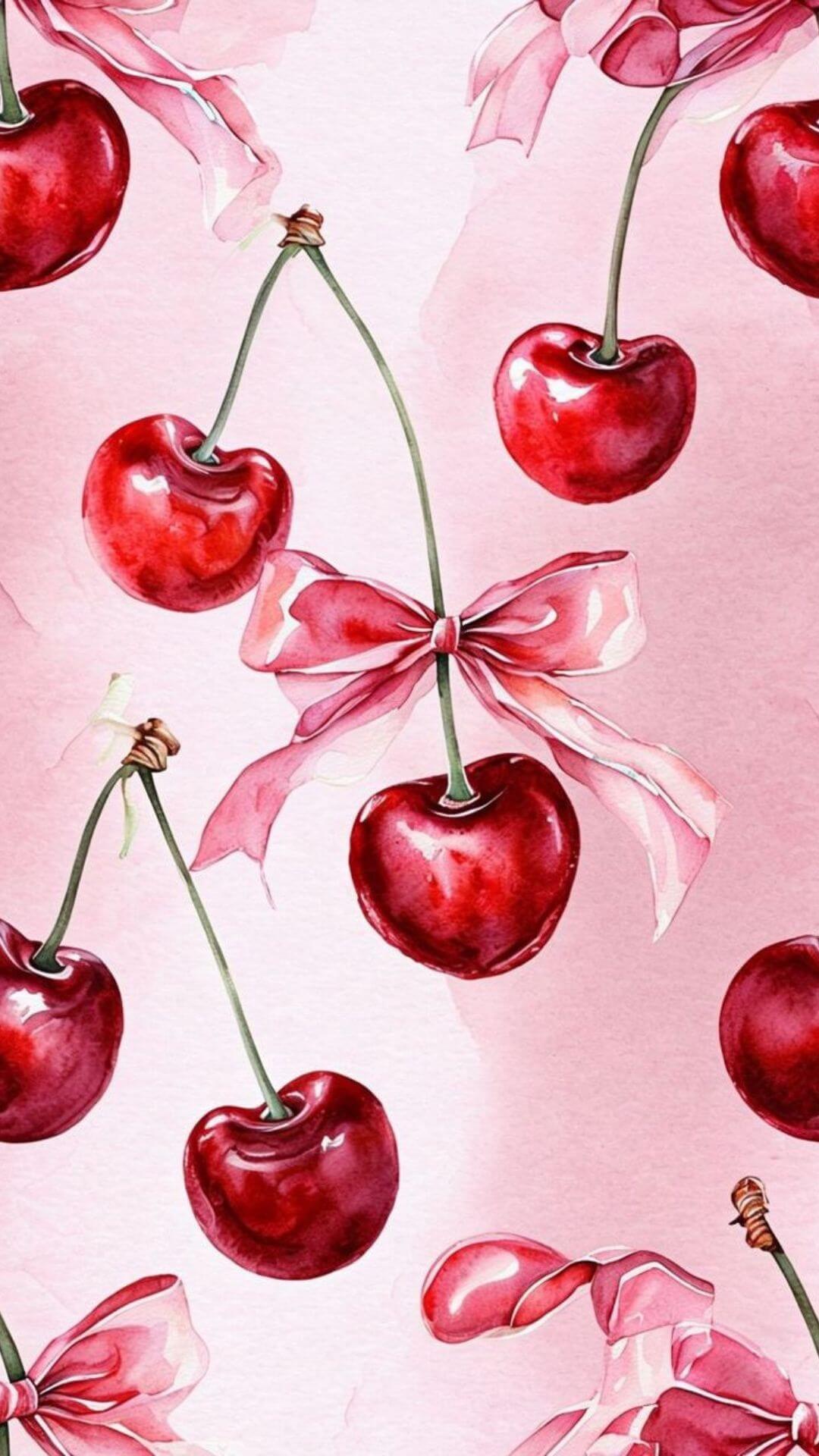 cherry aesthetic wallpaper with bows