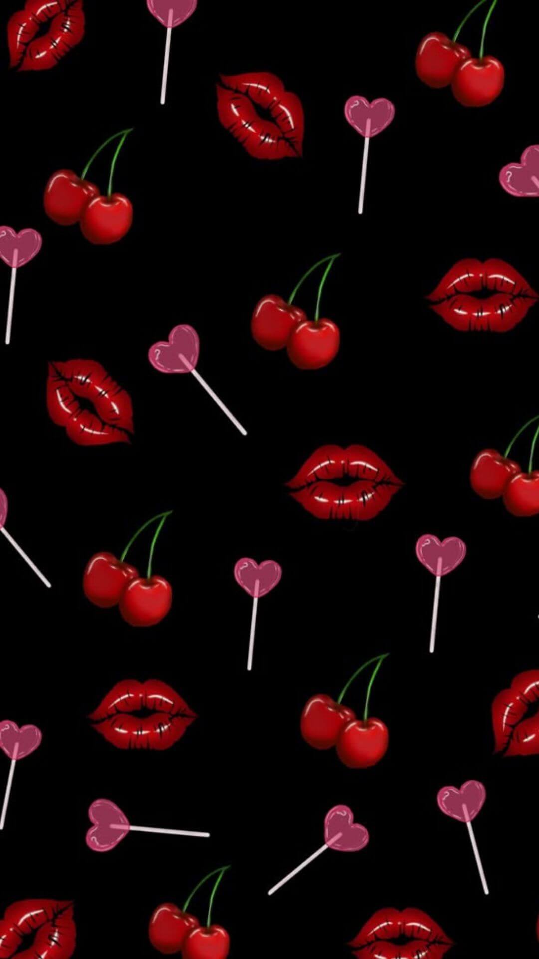 cute cherry wallpaper on black