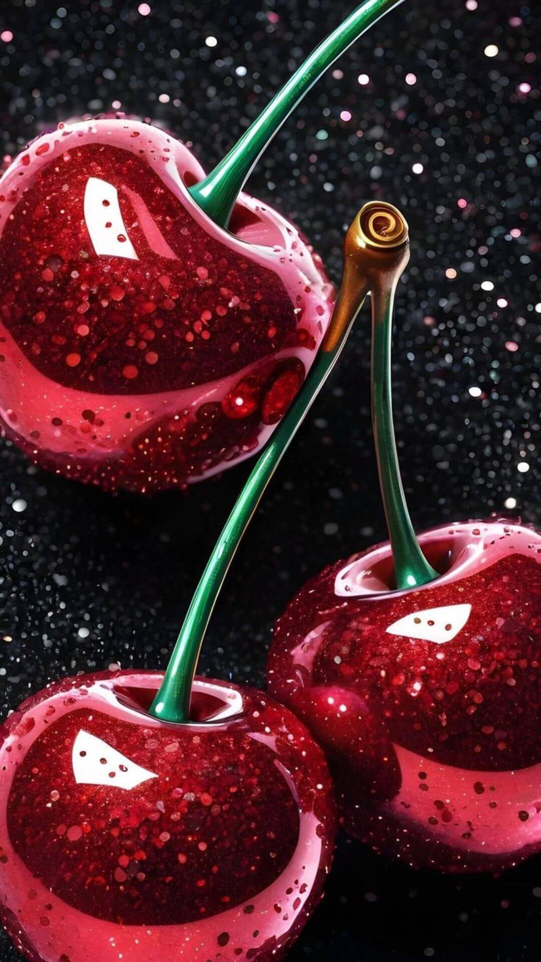 gorgeous cherry on glitter black wallpaper