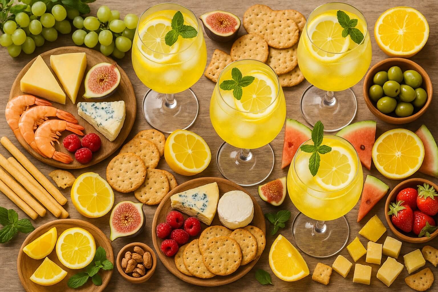 grazing table with summer cocktails like limoncello spritz grazing table with summer cocktails like limoncello spritz