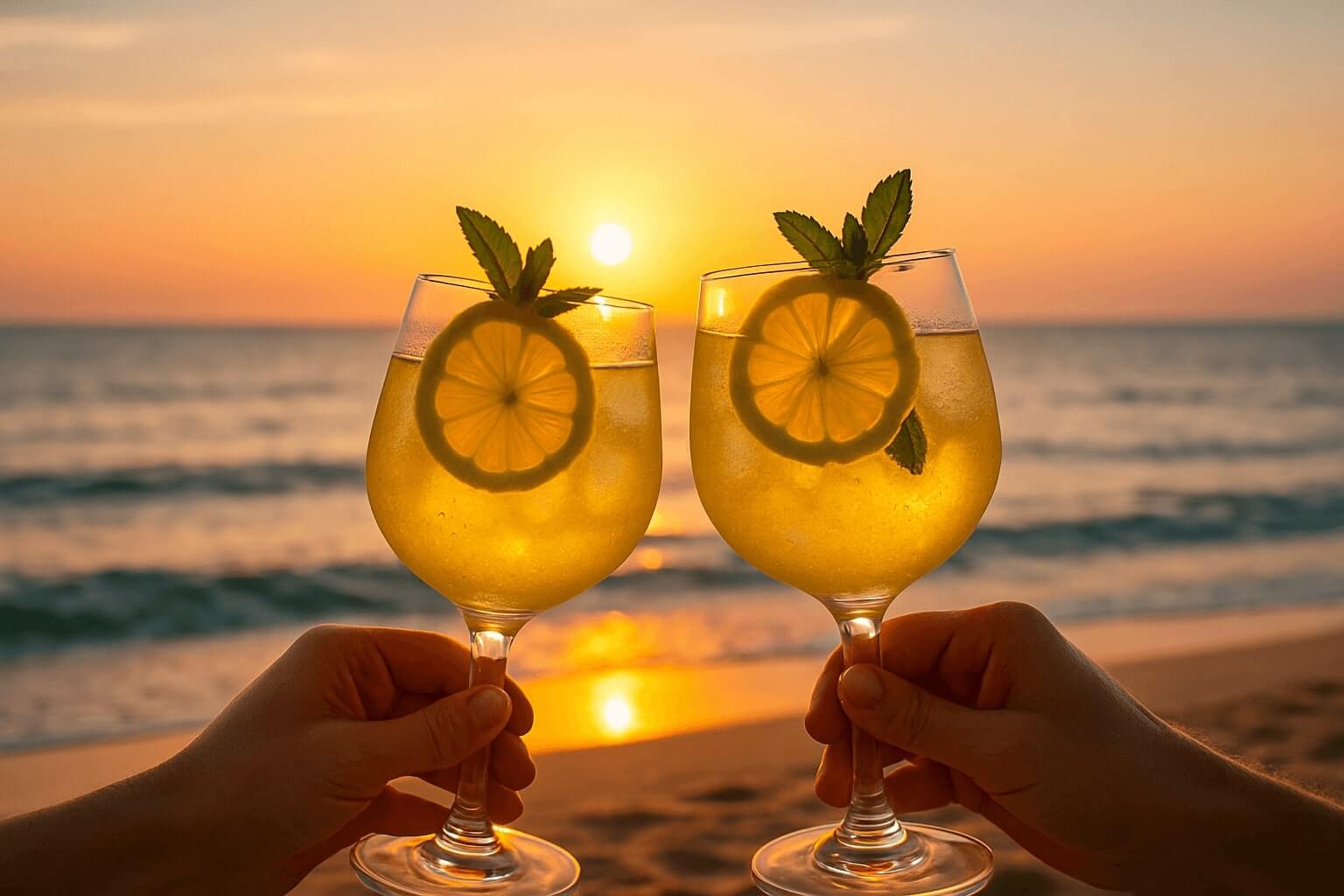 sunset with summer party drinks sunset with summer party drinks