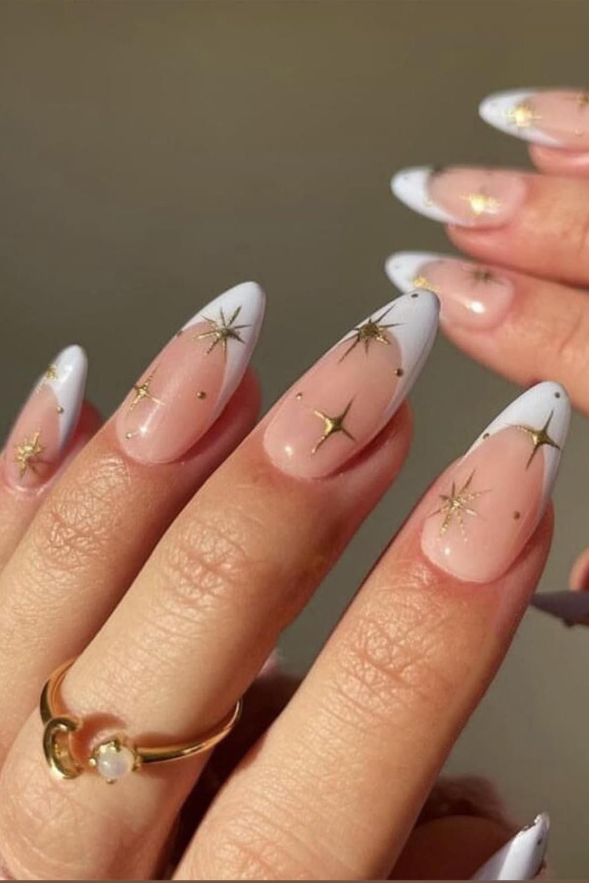nude almond nails with french twist