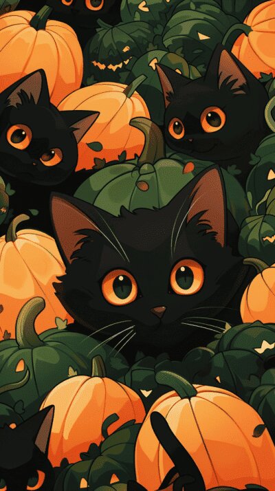 black kittens and pumpkins wallpaper